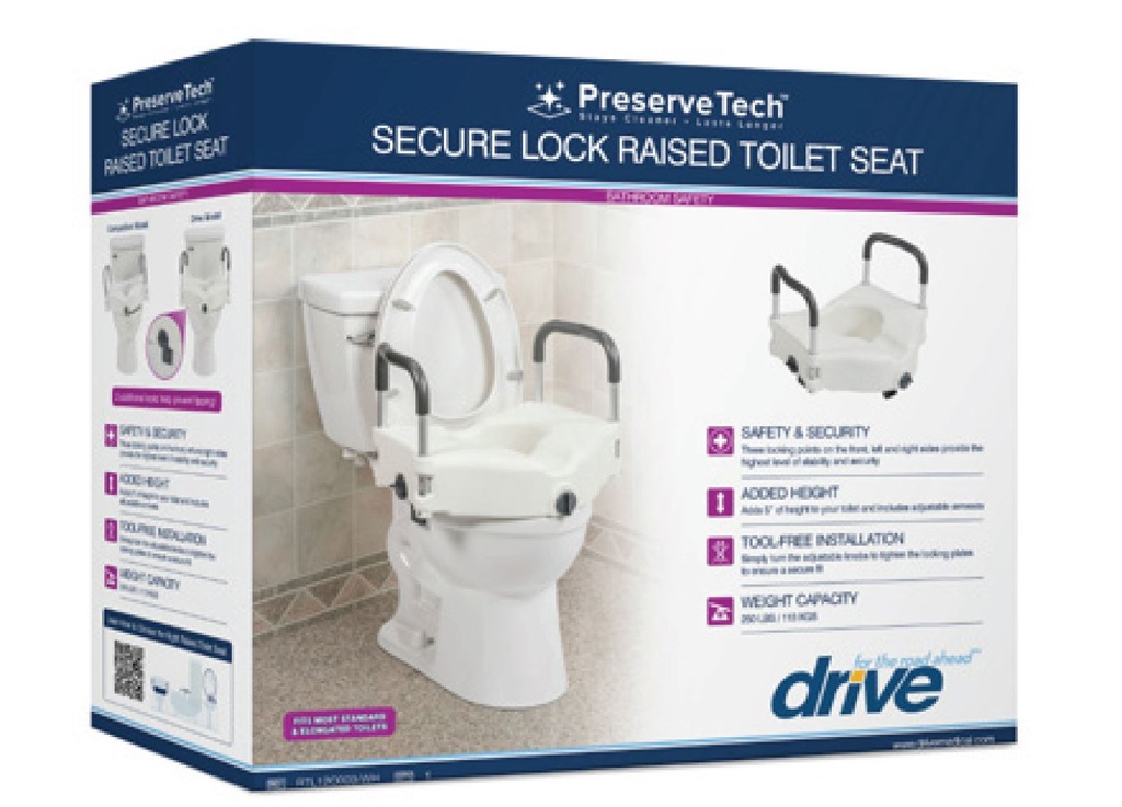 Secure Lock Raised Toilet Seat with Removable Arms Mobility Care